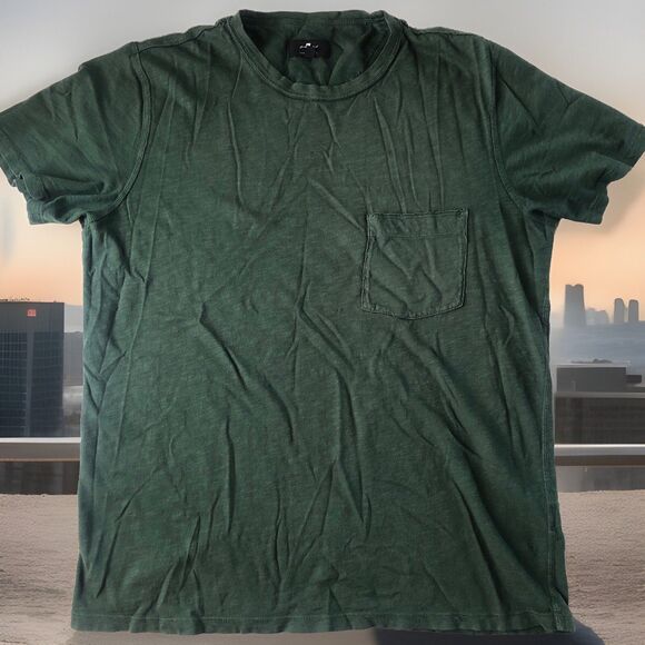 Seven For All Mankind Mens Crew Neck Pocket Tee Heather Green Tag Size Small - Picture 1 of 13